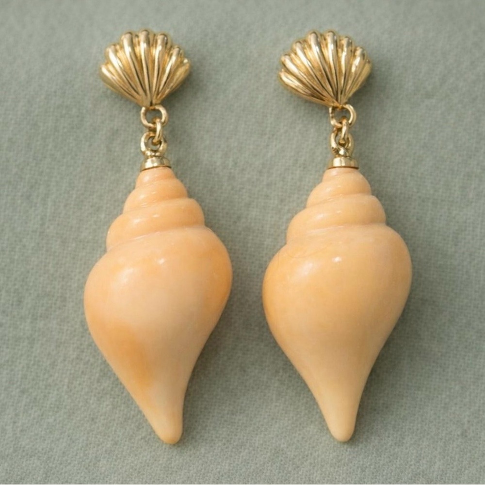 Gold and Peach Shell Earrings